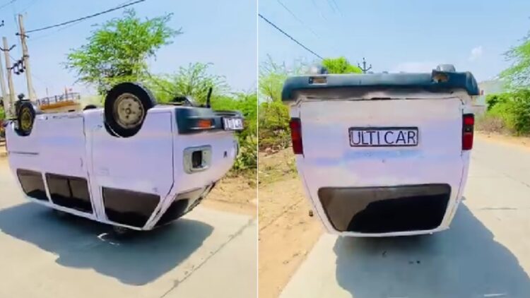 Car Driven Upside Down on Road