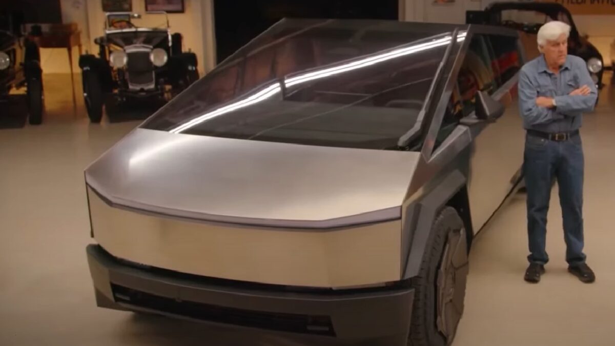 Jay Leno with Her Tesla Cybertruck