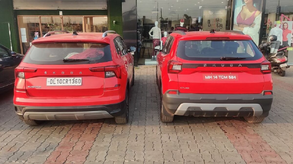 Skoda Kylaq Seen Alongside Kushaq Rear