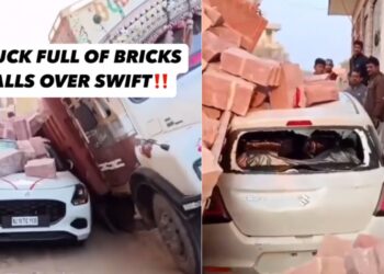 Truck Full of Bricks Fall on Maruti Swift