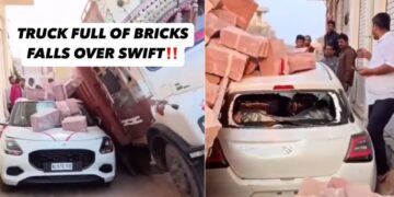 Truck Full of Bricks Fall on Maruti Swift