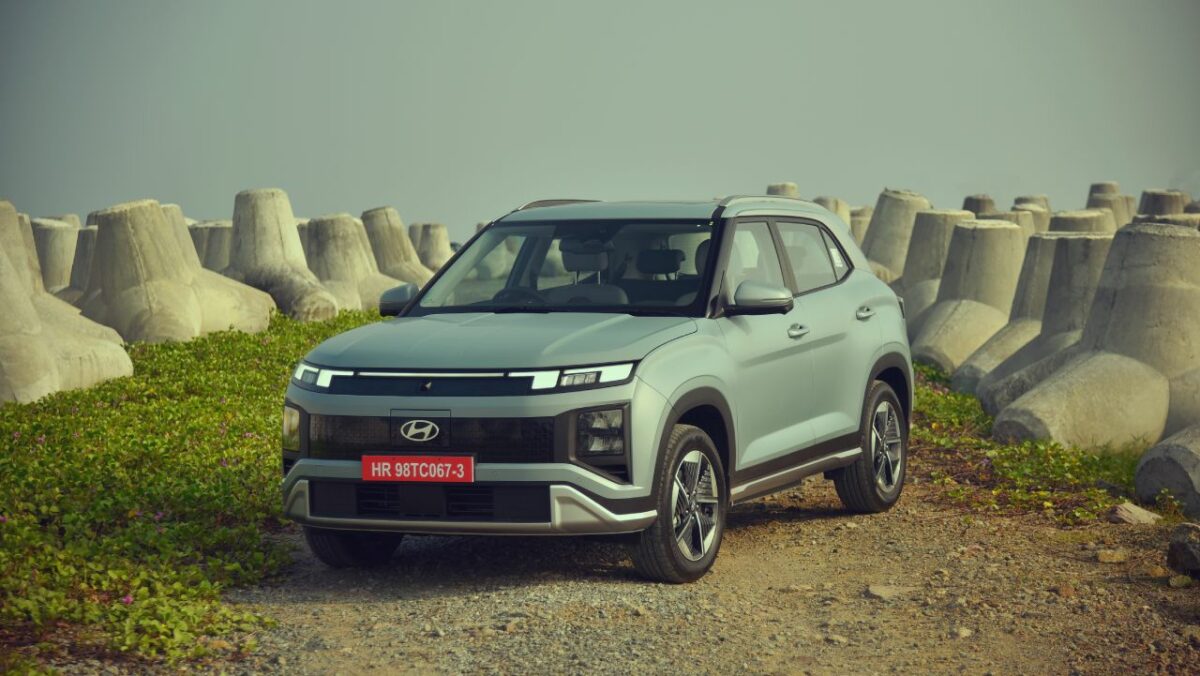 Hyundai Creta Electric Review Images Front Three Quarters Grey Colour